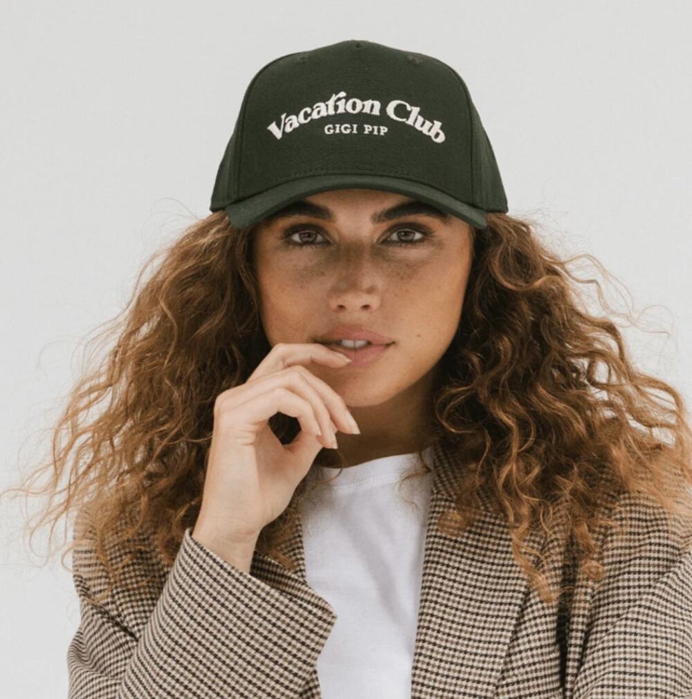 GIGI PIP Vacation Club Canvas Trucker Hat Cap Dark Green New